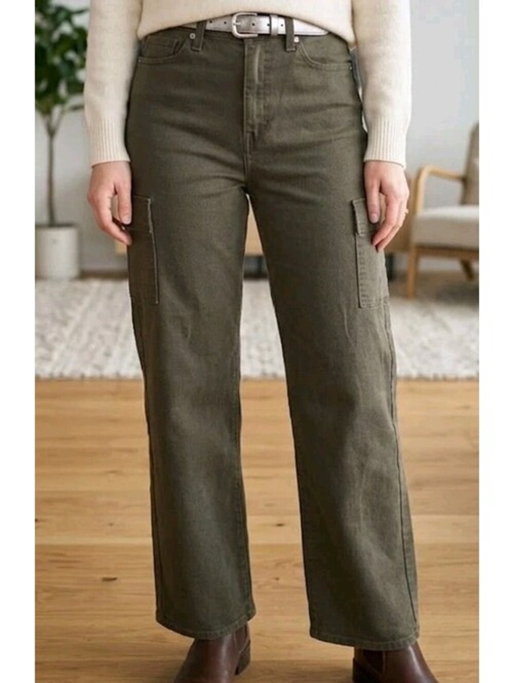 Signature Levi Strauss Womens High Rise Loose Straight Cargo Pants Olive Green